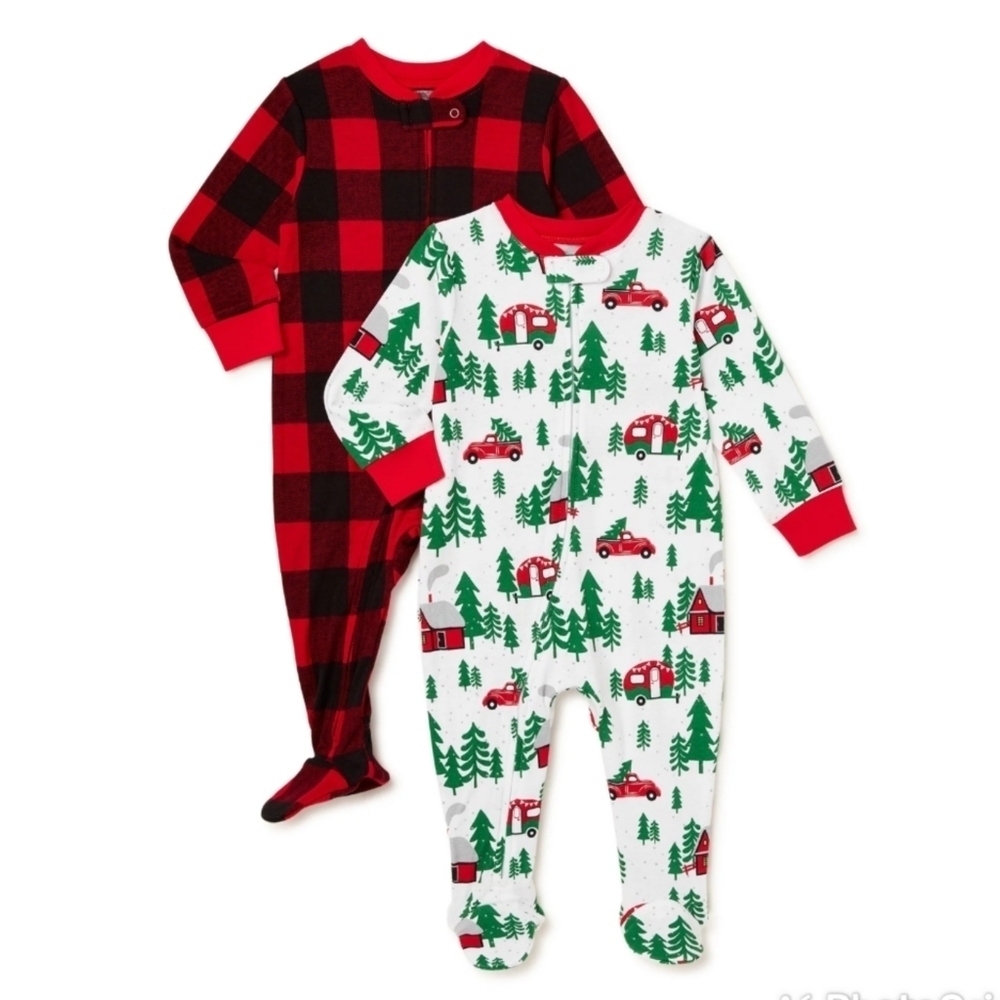 ♥️5 For $25 NEW Holiday 100% Cotton Pajama 2 pack bodysuits size 3-6 months